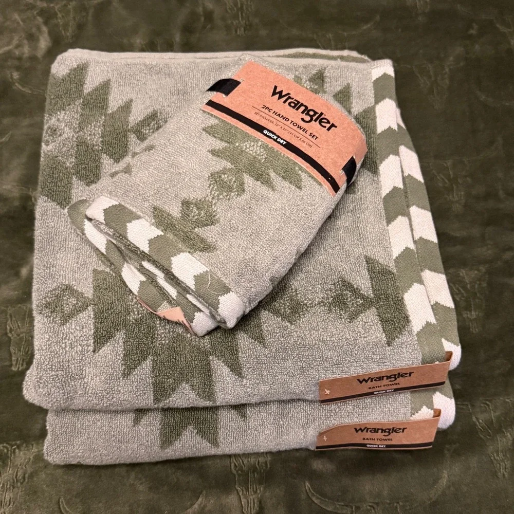 Wrangler Bath Towel Set Unisex OS Clayton Green New 4pc Southwestern Quick Dry